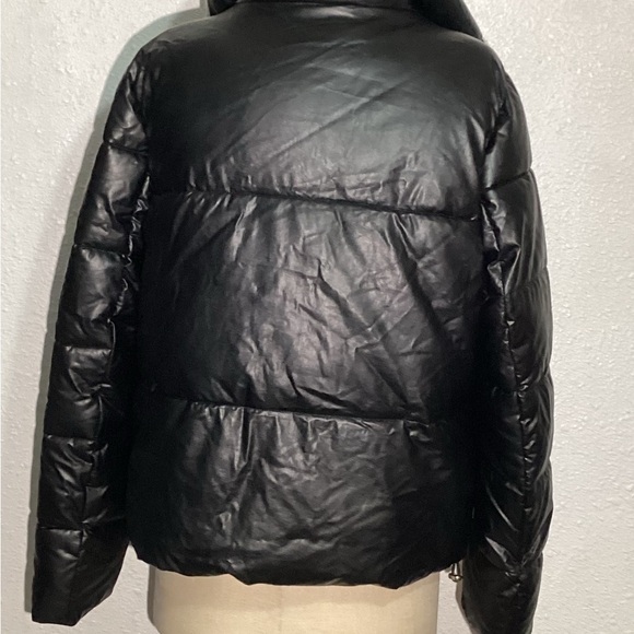 CALVIN KLEIN faux leather womens puffer black jacket size medium - Picture 8 of 14